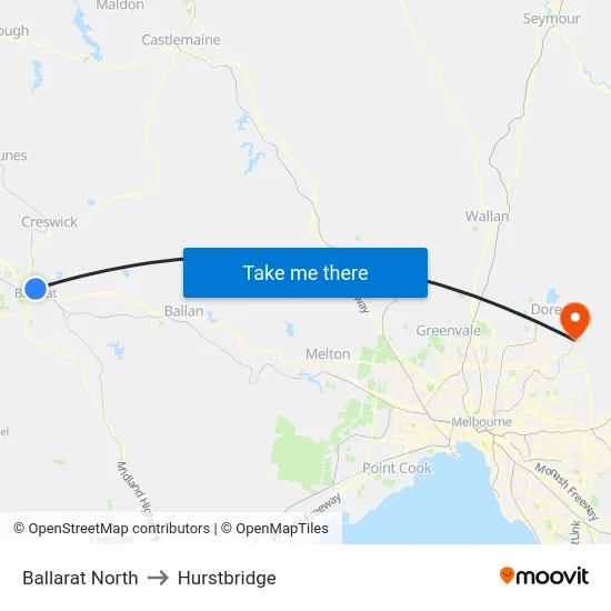 Ballarat North to Hurstbridge map