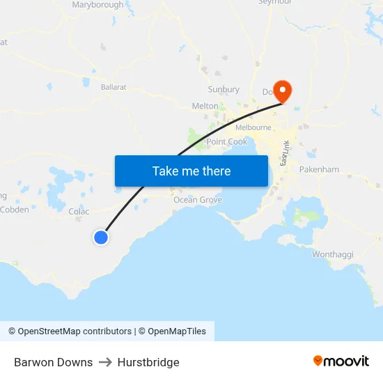 Barwon Downs to Hurstbridge map