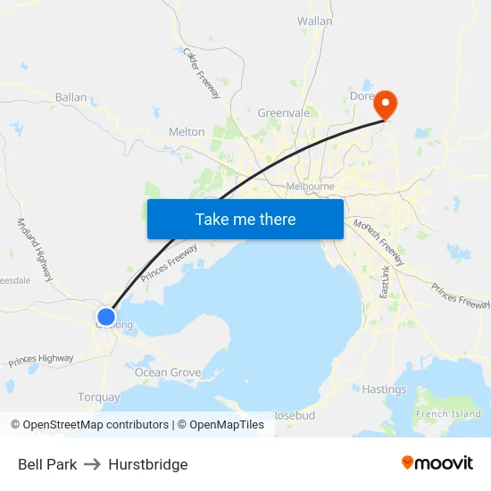 Bell Park to Hurstbridge map