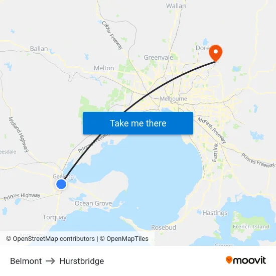 Belmont to Hurstbridge map