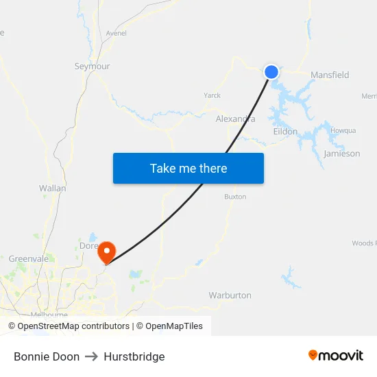 Bonnie Doon to Hurstbridge map