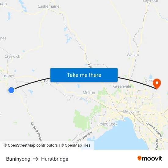 Buninyong to Hurstbridge map