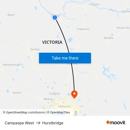 Campaspe West to Hurstbridge map