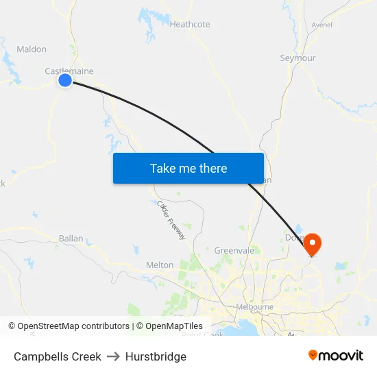 Campbells Creek to Hurstbridge map