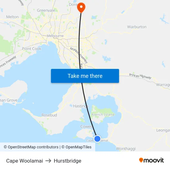 Cape Woolamai to Hurstbridge map