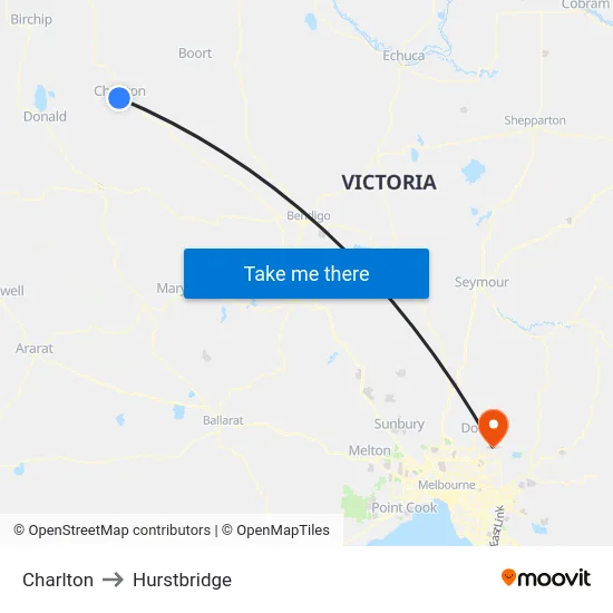 Charlton to Hurstbridge map