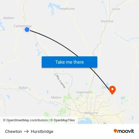 Chewton to Hurstbridge map