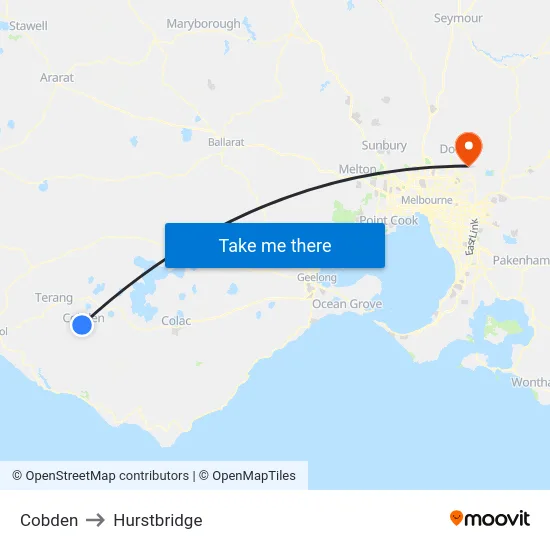 Cobden to Hurstbridge map