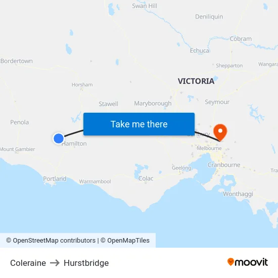 Coleraine to Hurstbridge map