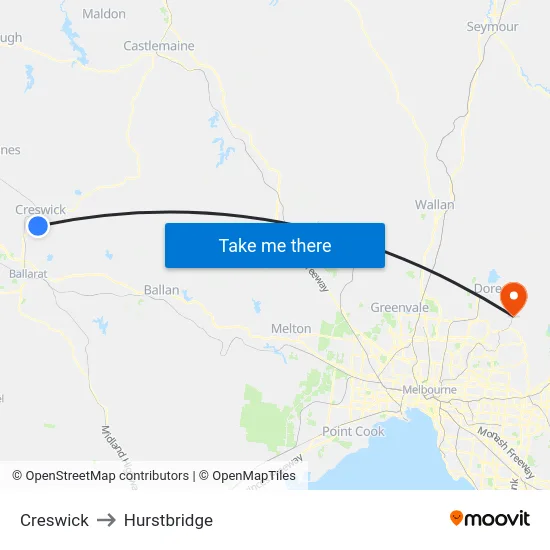 Creswick to Hurstbridge map