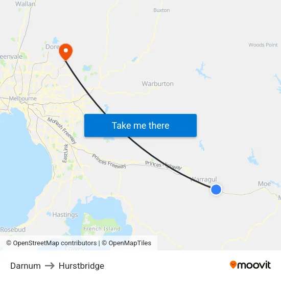 Darnum to Hurstbridge map