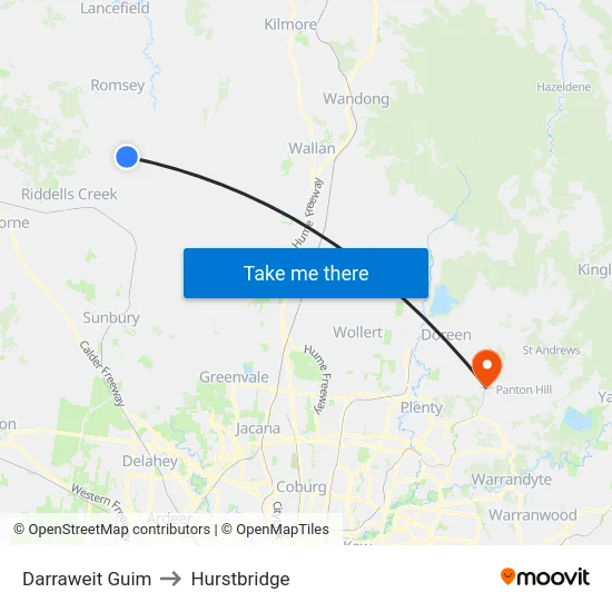 Darraweit Guim to Hurstbridge map
