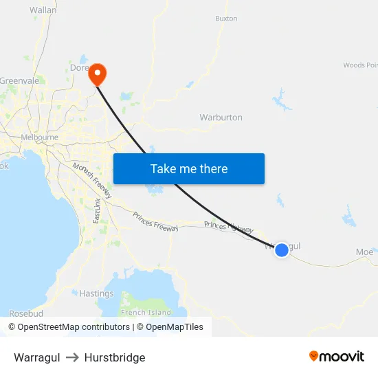 Warragul to Hurstbridge map