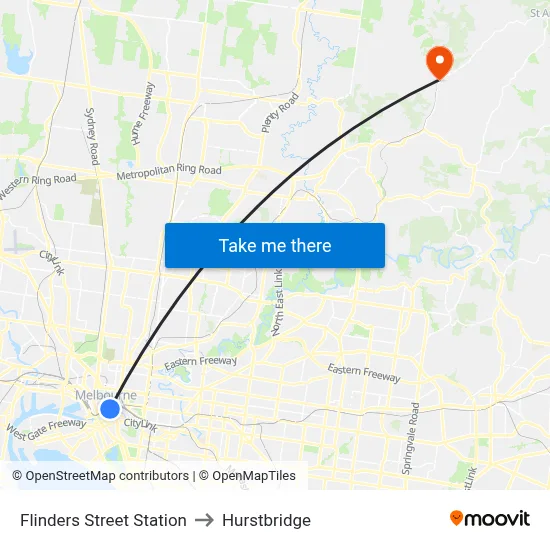 Flinders Street Station to Hurstbridge map
