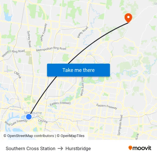 Southern Cross Station to Hurstbridge map