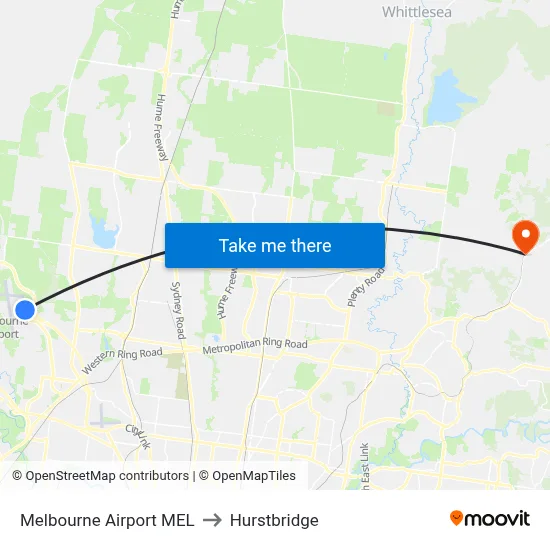 Melbourne Airport MEL to Hurstbridge map