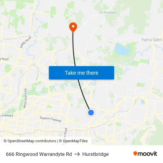 666 Ringwood Warrandyte Rd to Hurstbridge map