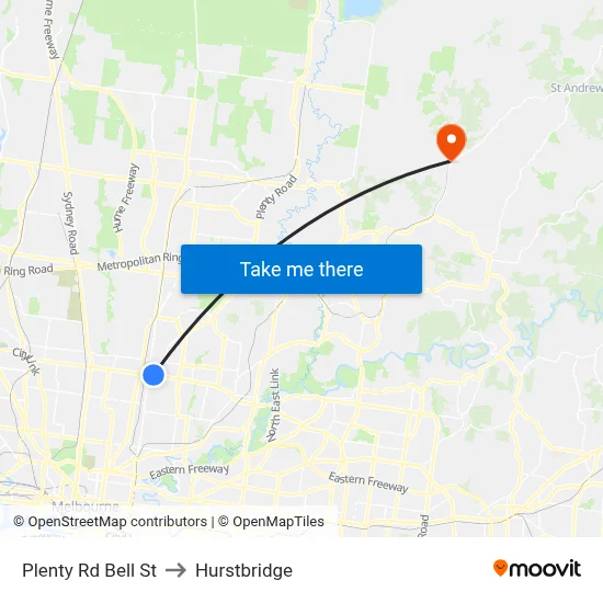 Plenty Rd Bell St to Hurstbridge map