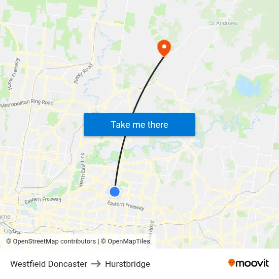 Westfield Doncaster to Hurstbridge map