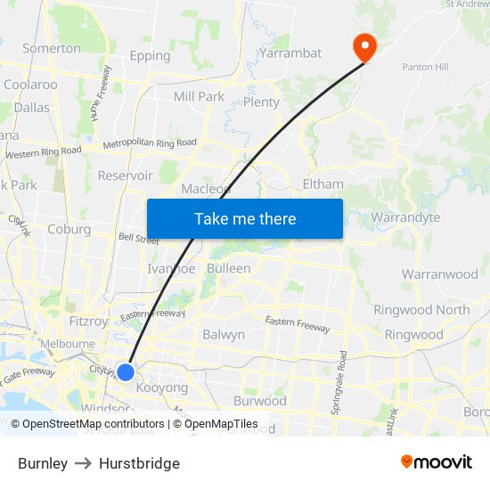 Burnley to Hurstbridge map