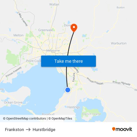 Frankston to Hurstbridge map