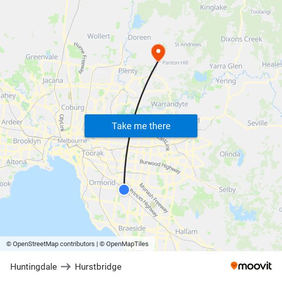 Huntingdale to Hurstbridge map