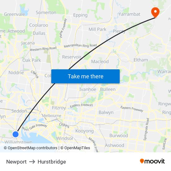 Newport to Hurstbridge map