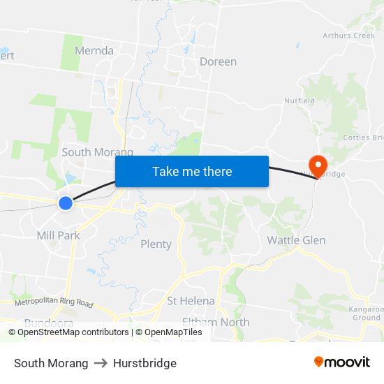 South Morang to Hurstbridge map