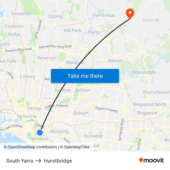 South Yarra to Hurstbridge map