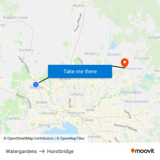 Watergardens to Hurstbridge map