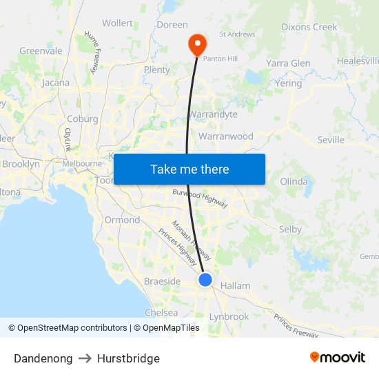 Dandenong to Hurstbridge map