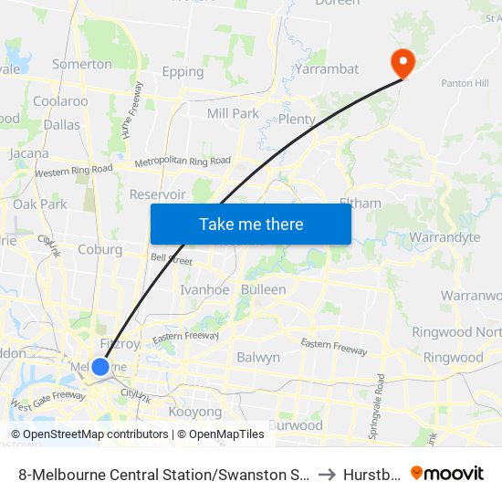 8-Melbourne Central Station/Swanston St (Melbourne City) to Hurstbridge map