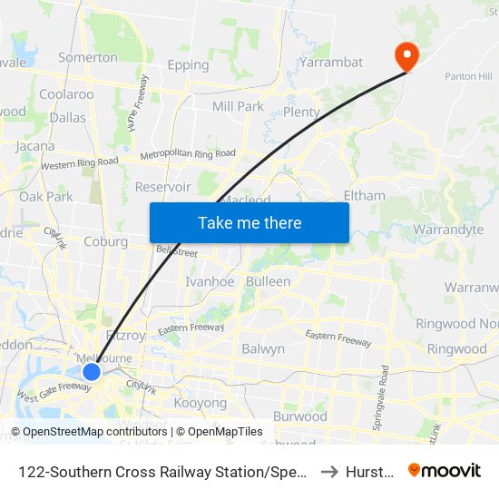 122-Southern Cross Railway Station/Spencer St (Melbourne City) to Hurstbridge map