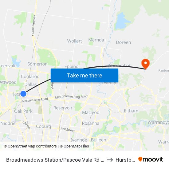 Broadmeadows Station/Pascoe Vale Rd (Broadmeadows) to Hurstbridge map