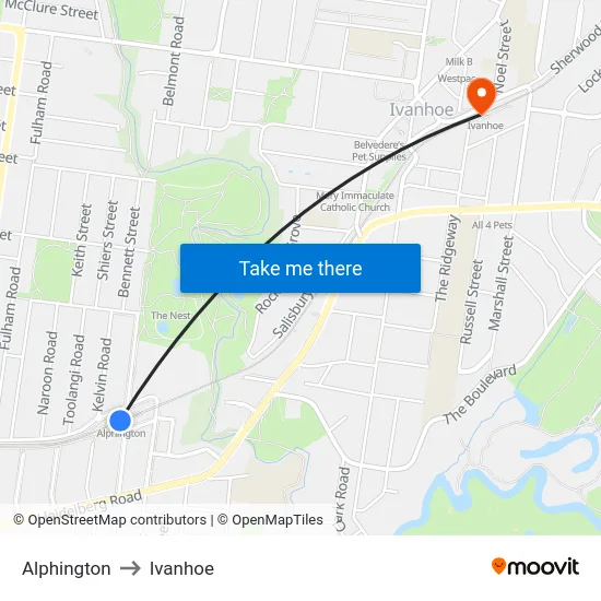 Alphington to Ivanhoe map