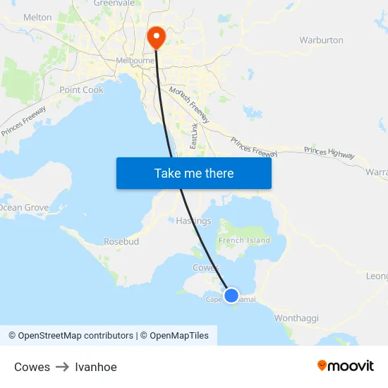 Cowes to Ivanhoe map