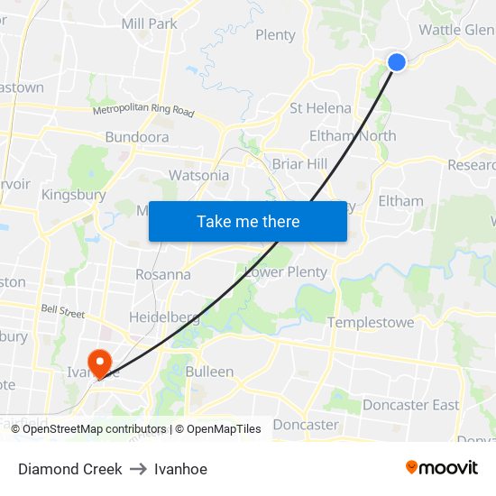 Diamond Creek to Ivanhoe map