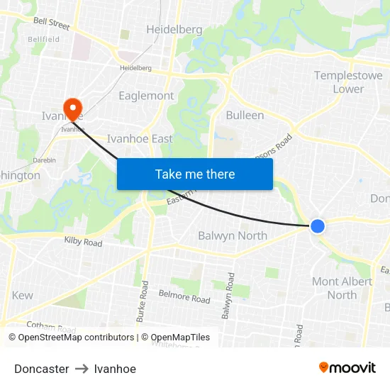 Doncaster to Ivanhoe map