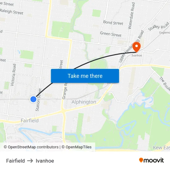 Fairfield to Ivanhoe map