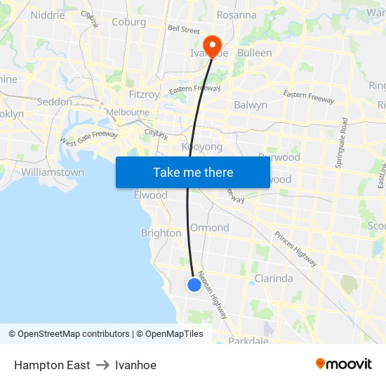 Hampton East to Ivanhoe map