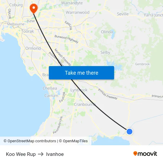 Koo Wee Rup to Ivanhoe map