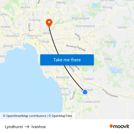 Lyndhurst to Ivanhoe map