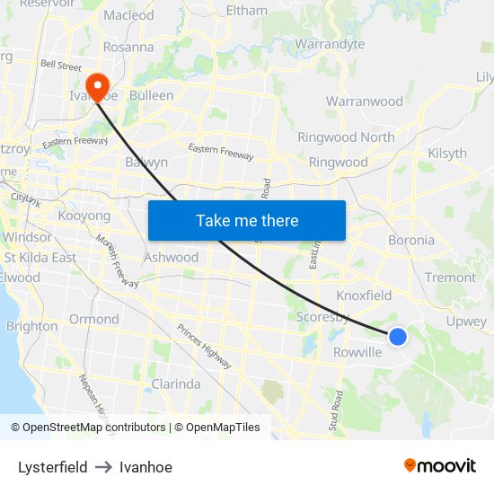 Lysterfield to Ivanhoe map