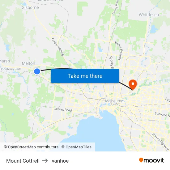 Mount Cottrell to Ivanhoe map