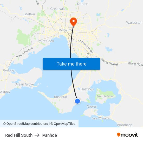 Red Hill South to Ivanhoe map