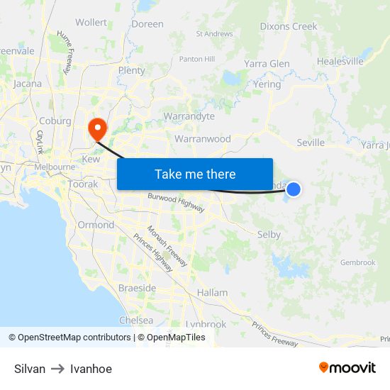 Silvan to Ivanhoe map