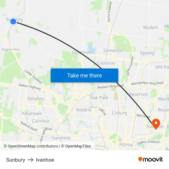 Sunbury to Ivanhoe map