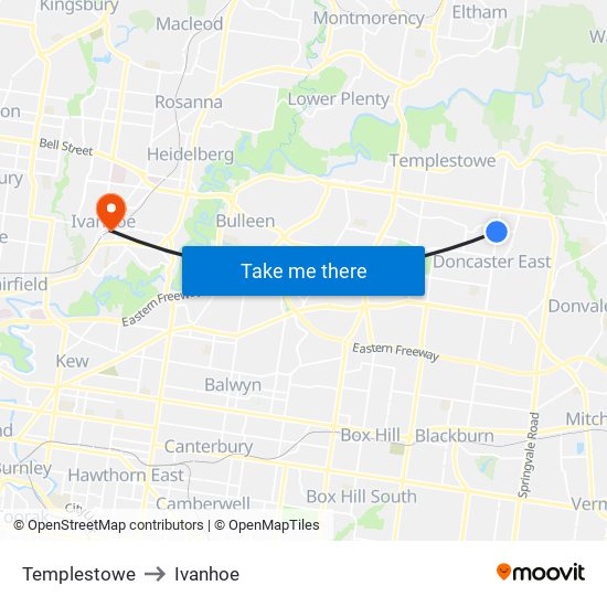 Templestowe to Ivanhoe map