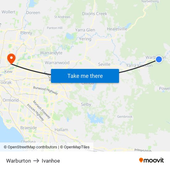 Warburton to Ivanhoe map