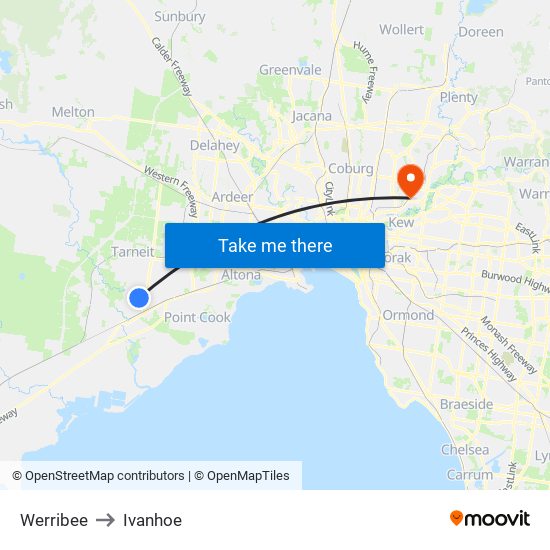 Werribee to Ivanhoe map